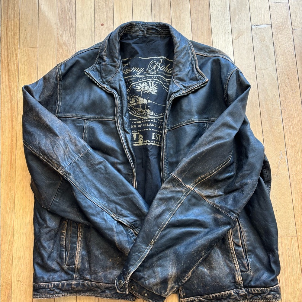 Tommy Bahama Distressed Chocolate Brown Leather Jacket